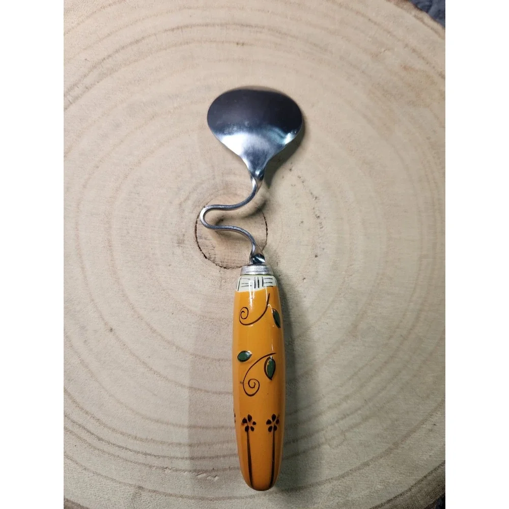 CURVED/TWISTED TEA SPOON, Painted‎ Yellow HANDLE, MIXING SPOON~Vintage